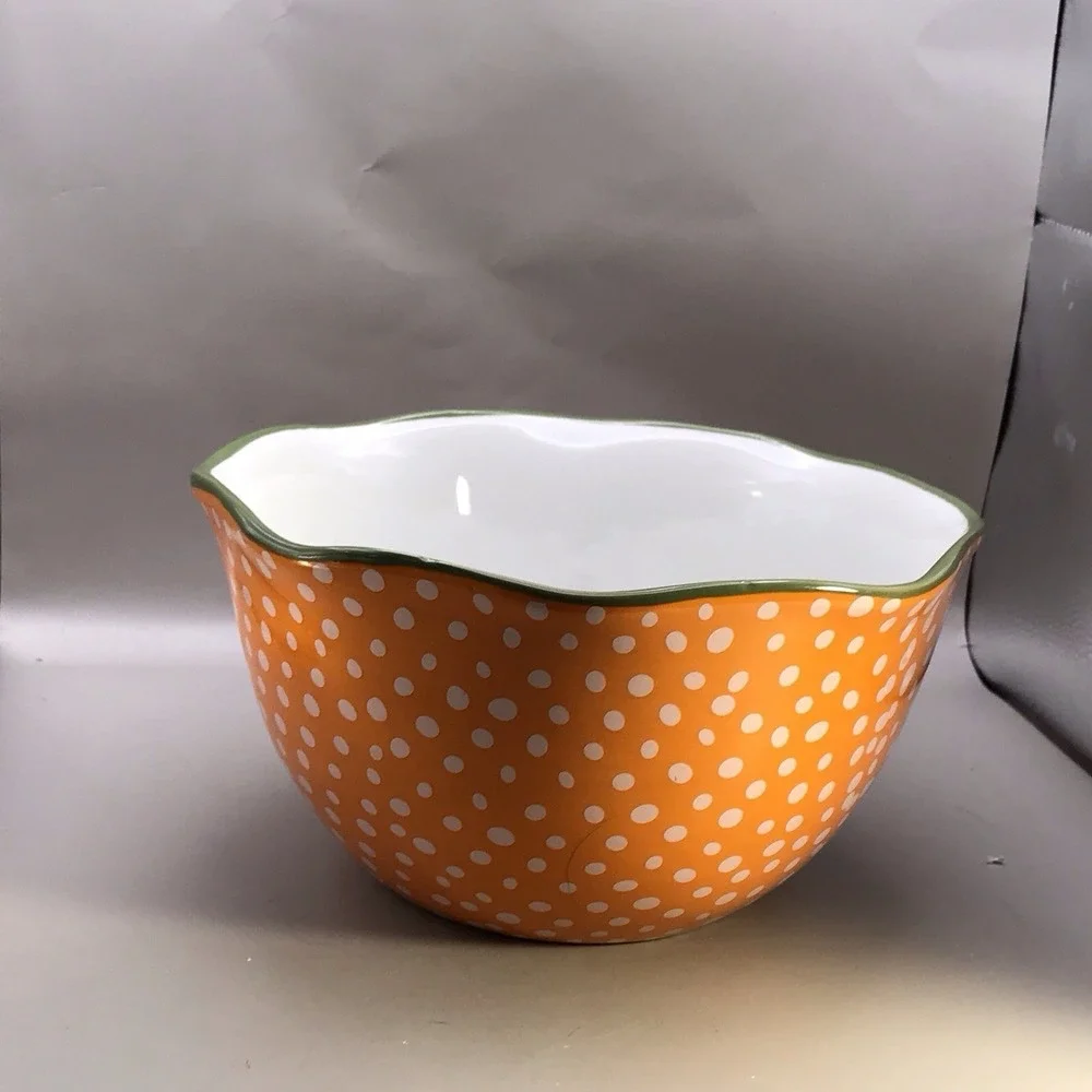 Pioneer Woman Ceramic Orange With Polka‎ Dots Bowl Dish 8.5 Inch Diameter